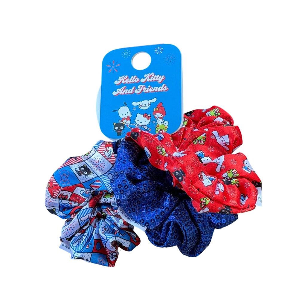 Hello Kitty and friends, three-piece patriotic scrunchie set
